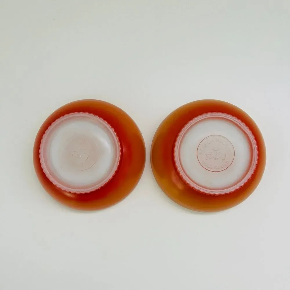ANCHOR HOCKING Fire King Red Orange Ombré Milk Glass Footed Soup Bowls